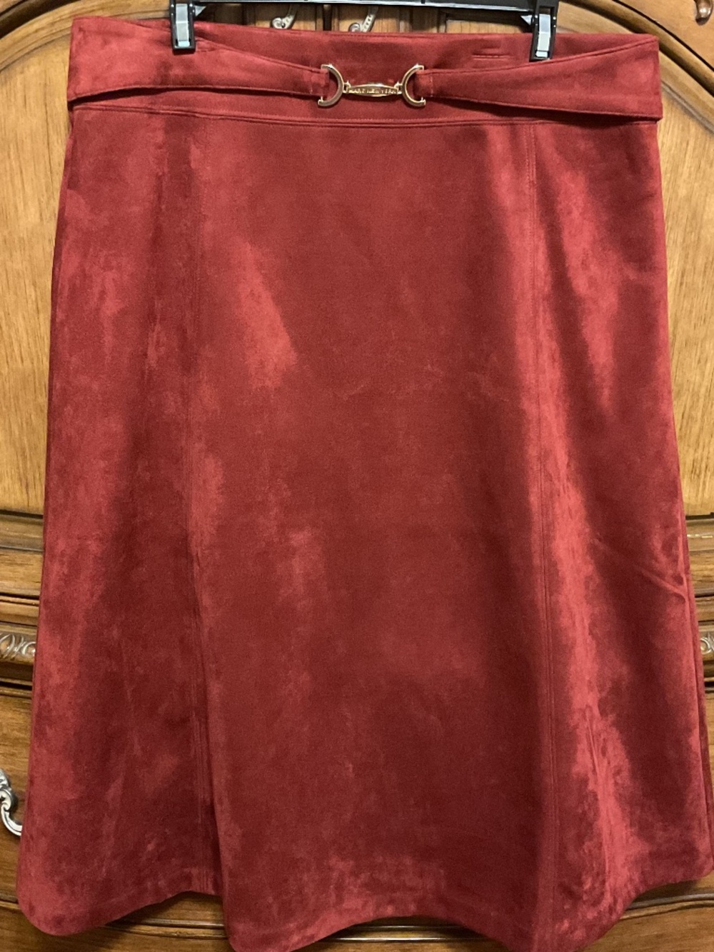 NWT Midi Faux Suede Reddish Brown woman Skirt Size US L